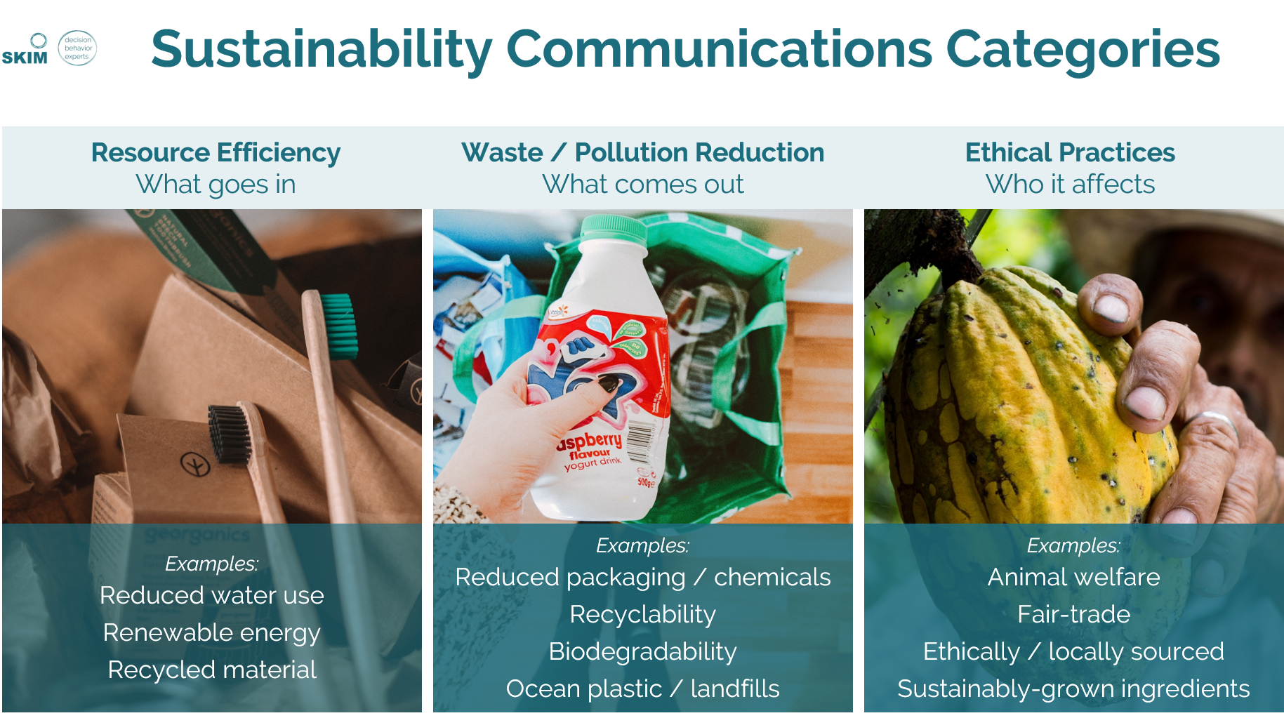 SKIM Sustainability Communications Categories - message testing